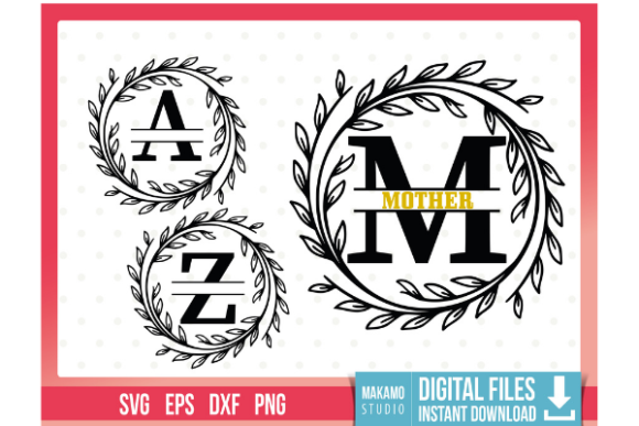 Laurel Wreath Split Monogram Alphabet: Graphics and Crafts Fusion